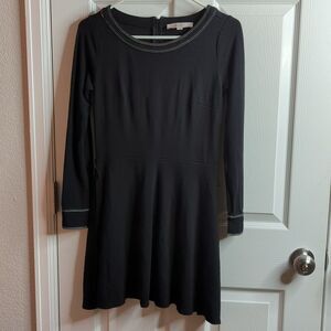 Loft long sleeve black dress with white stitching size 0